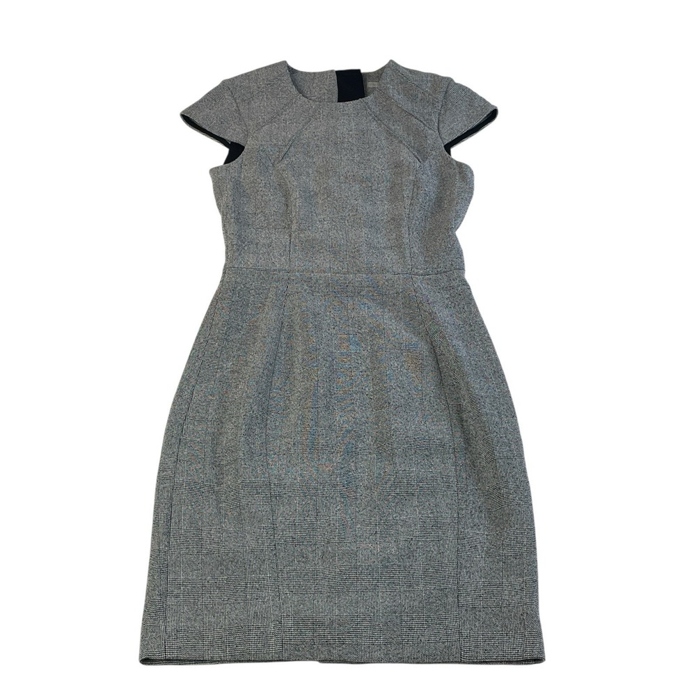 H&M Gray Houndstooth Sheath Dress US 2‎ Cap Sleeve Tailored Career Work